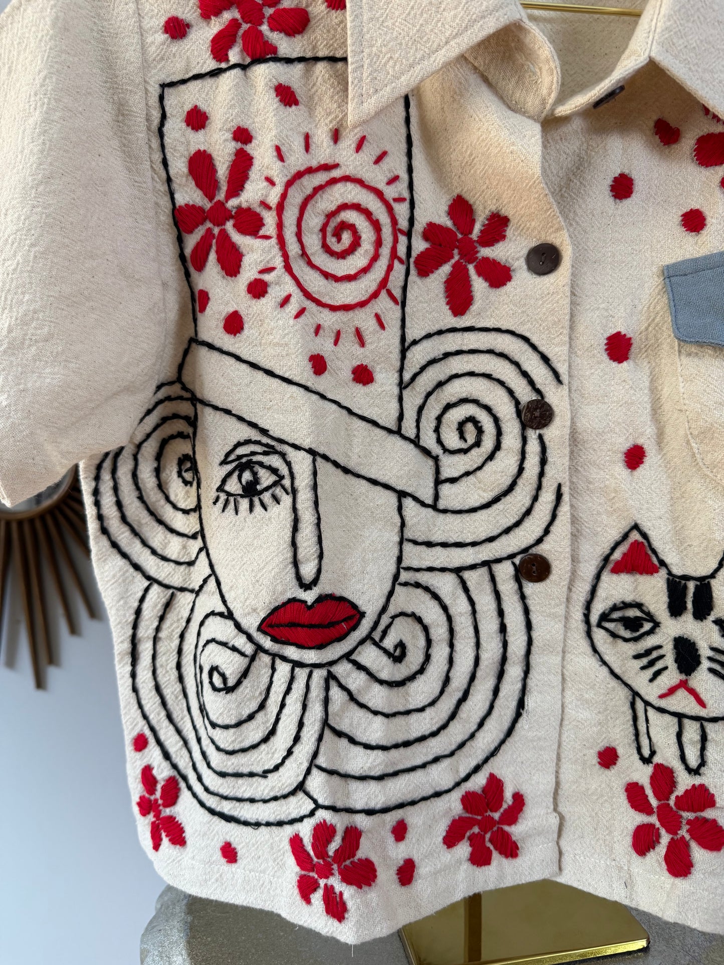 Madame Red Hand Embroidered Top
