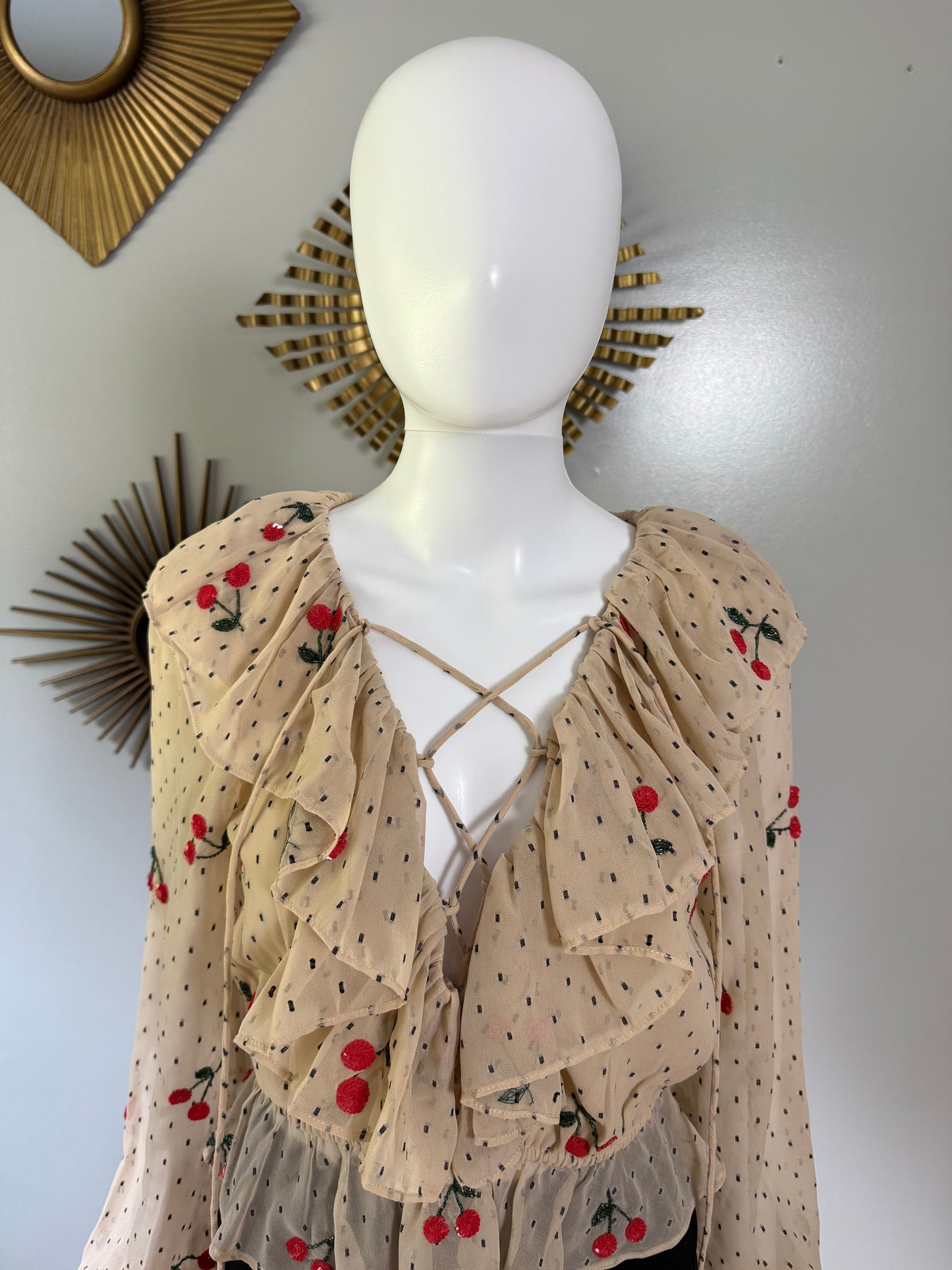 NBD - Cream Cherry Pie Ruffled Blouse