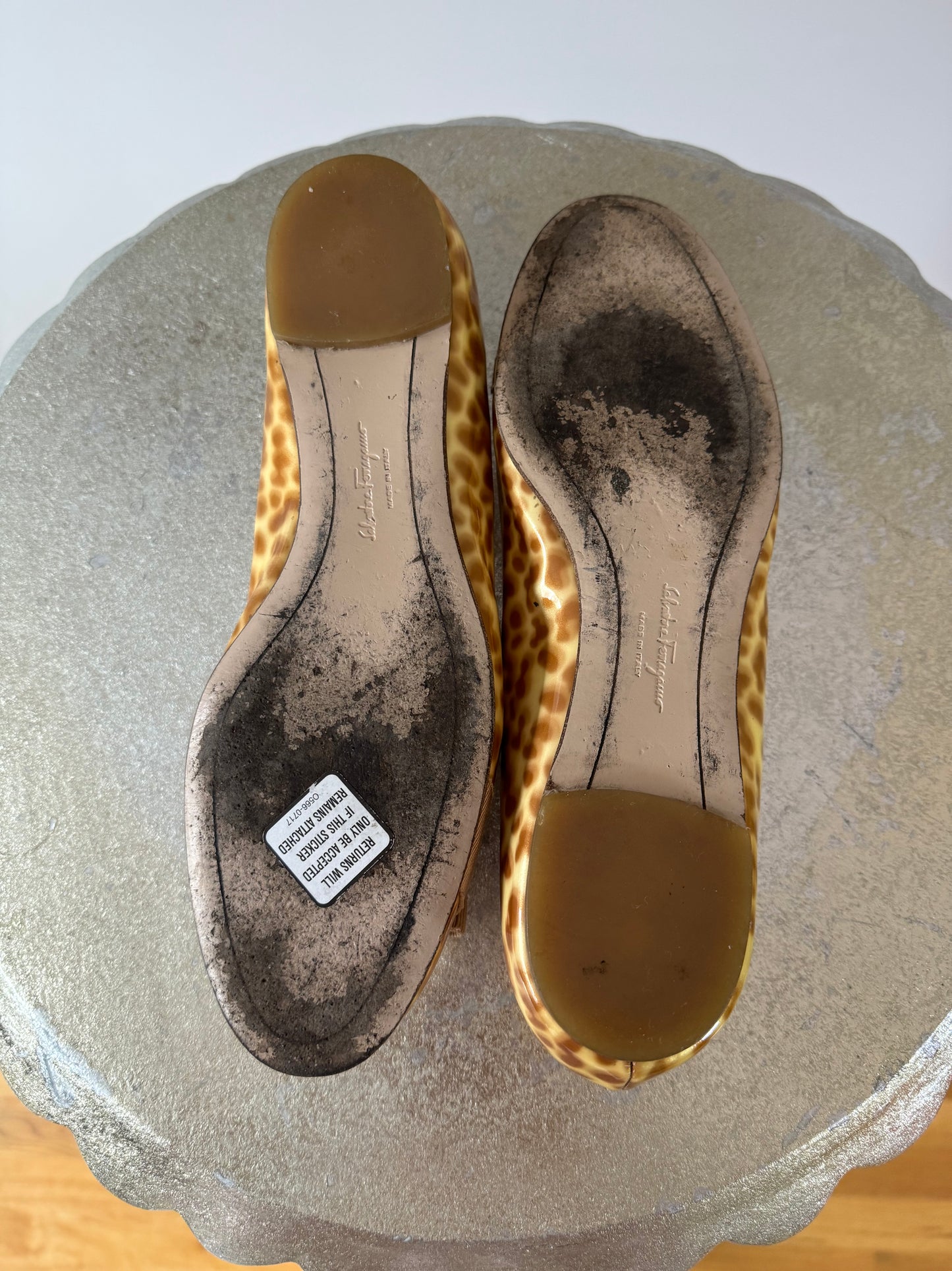 Salvatore Ferragamo - Patent Leather Animal Print Varina Ballet Flats