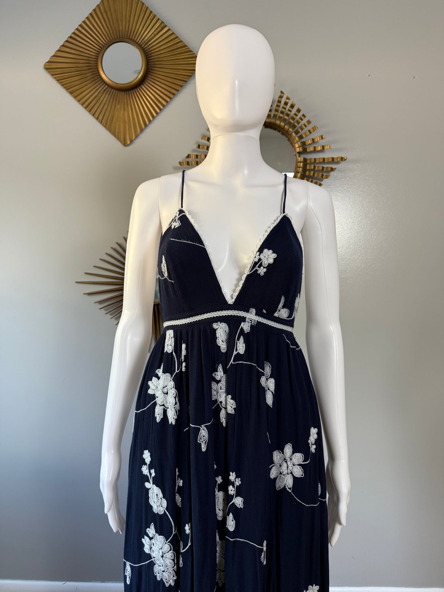Lulu’s - Blue Floral Embroidered Maxi Dress