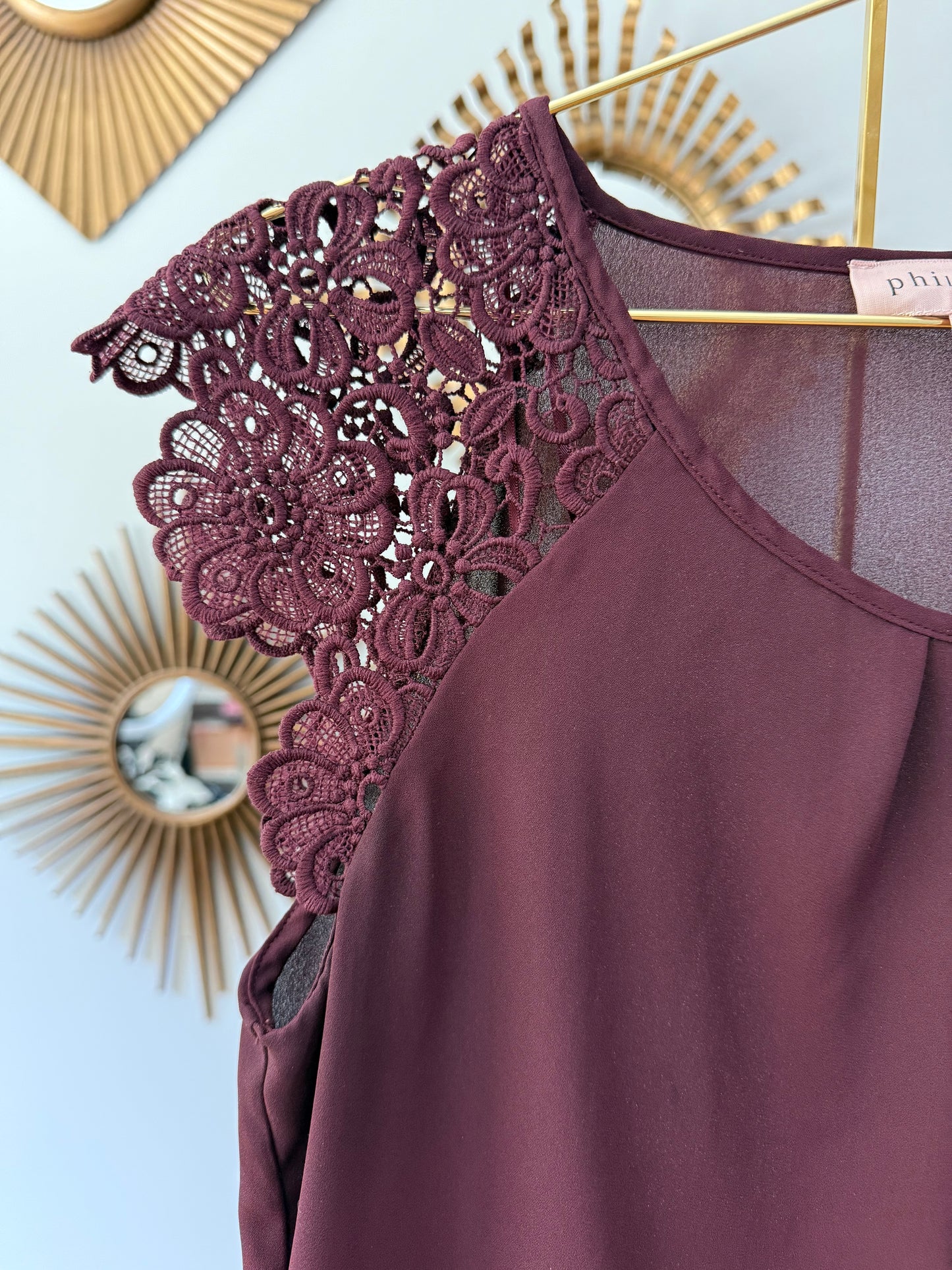 Philosophy- Burgundy Lace Sleeve Top