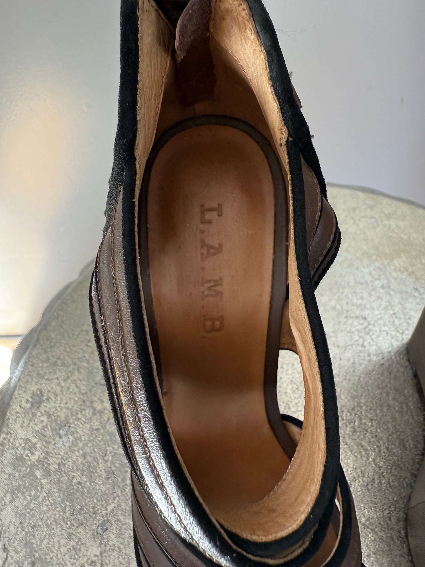 L.A.M.B - Brown & Black Bernadette Wedge Sandals