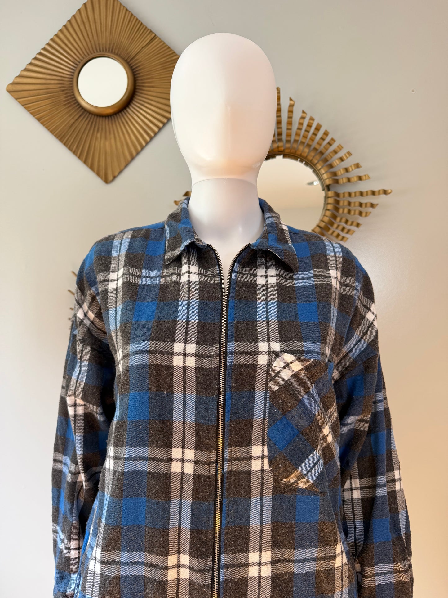 ZARA - Blue Plaid Flannel Tunic Top