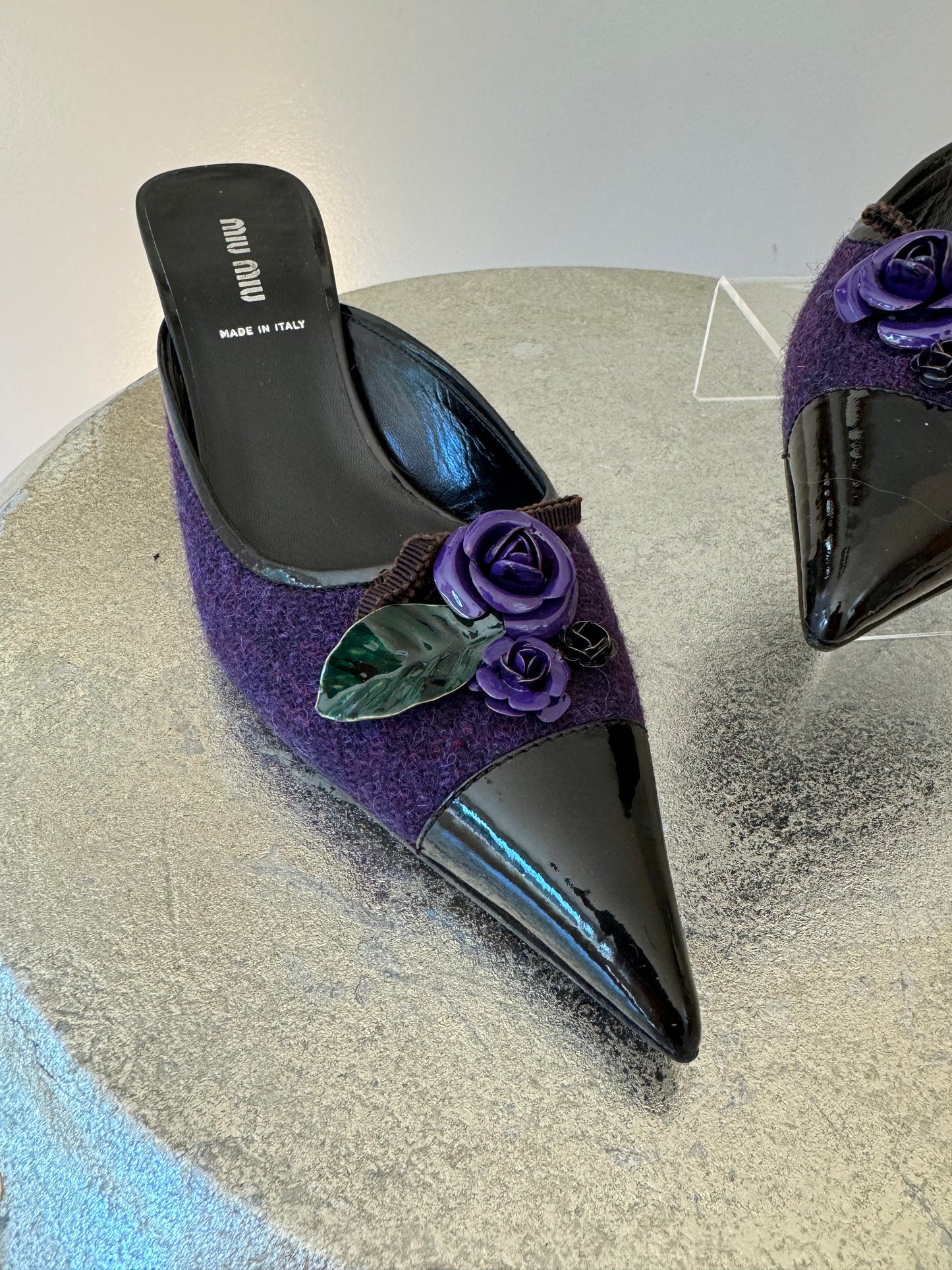 MIU MIU - Purple Rose Tweed Pointed Mules