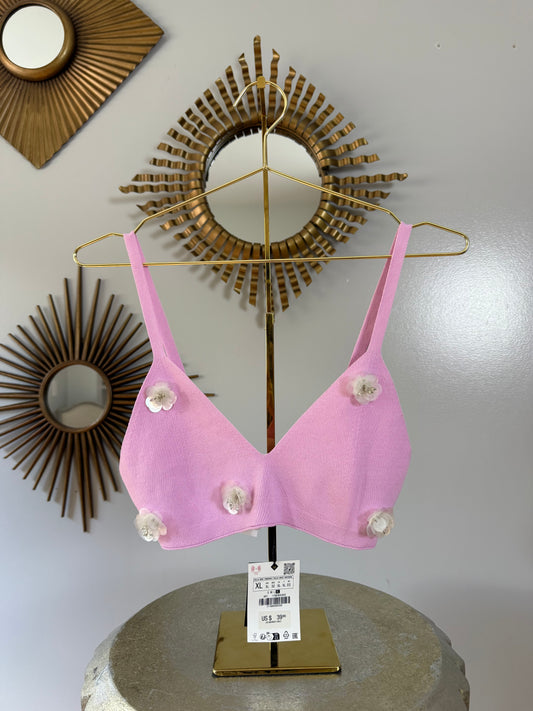 Zara - Pink Crop Top w/ Flowers