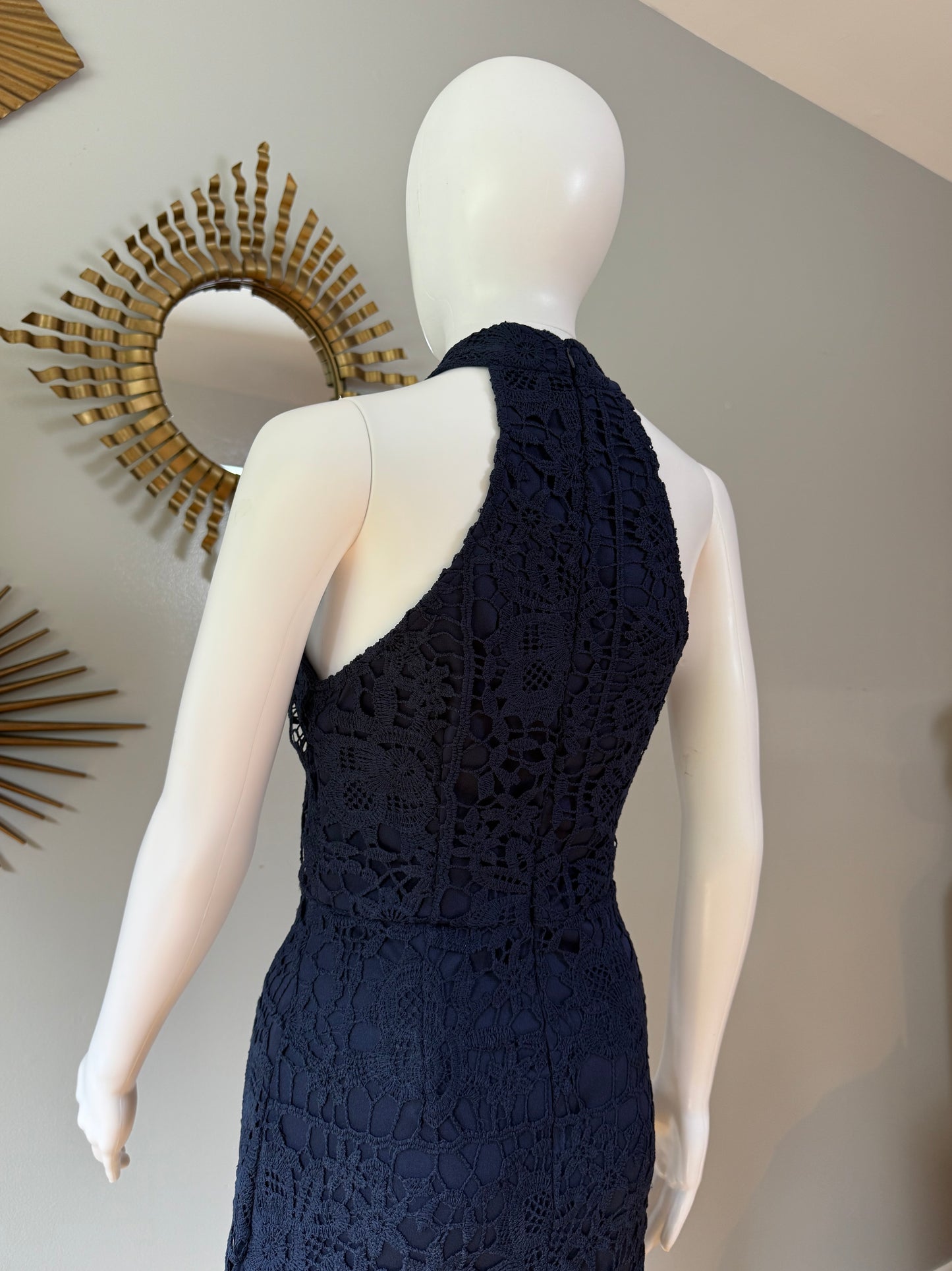Missguided - Blue Lace High Neck Fishtail Dress