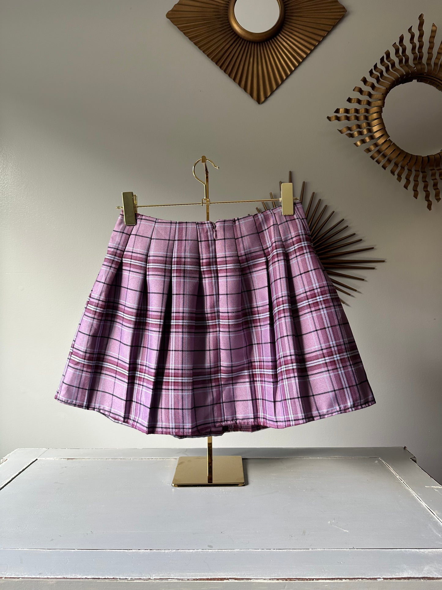 Forever 21 - Minifalda plisada a cuadros morados