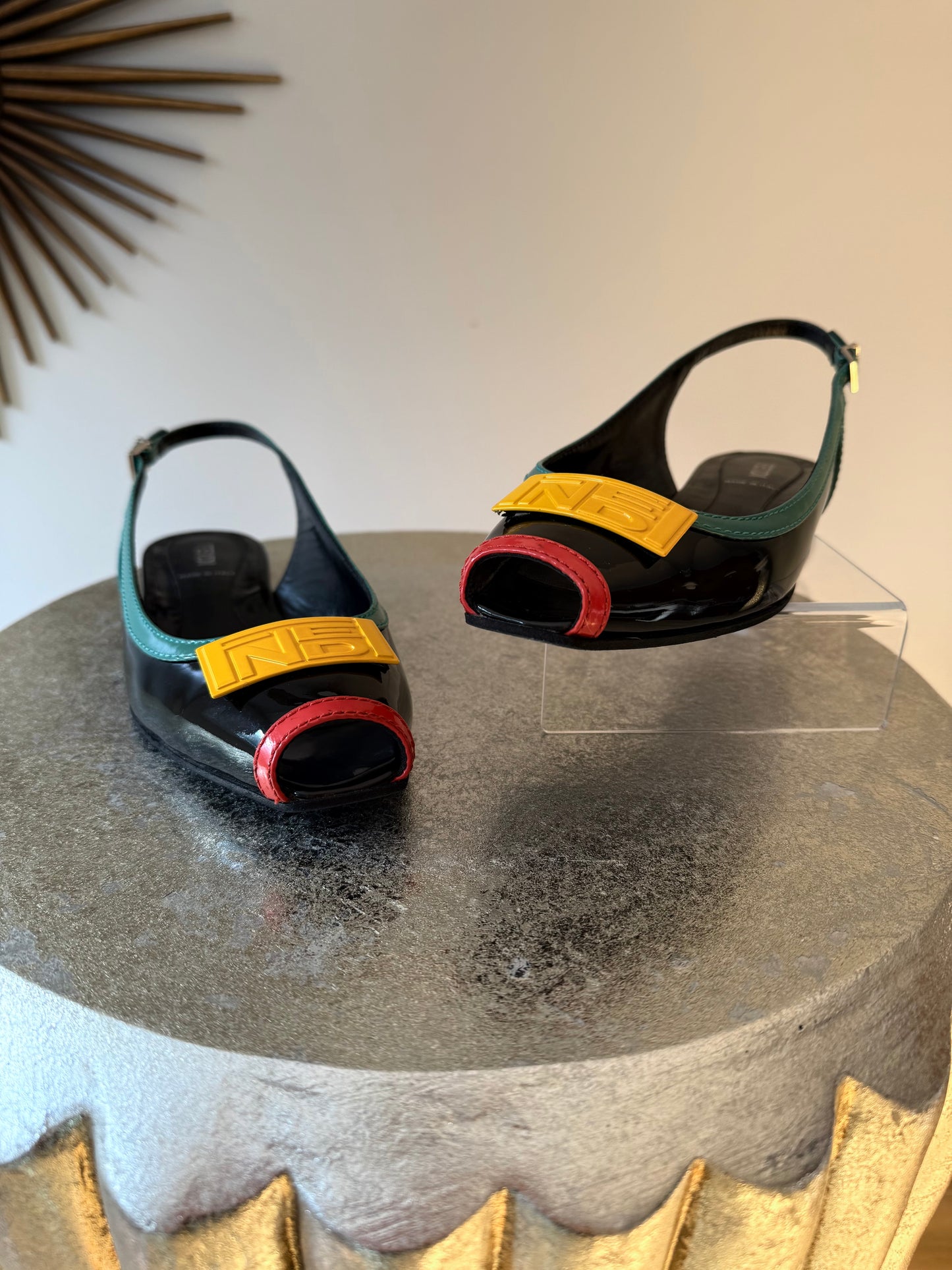 FENDI - Black Slingback Peeptoe Flats