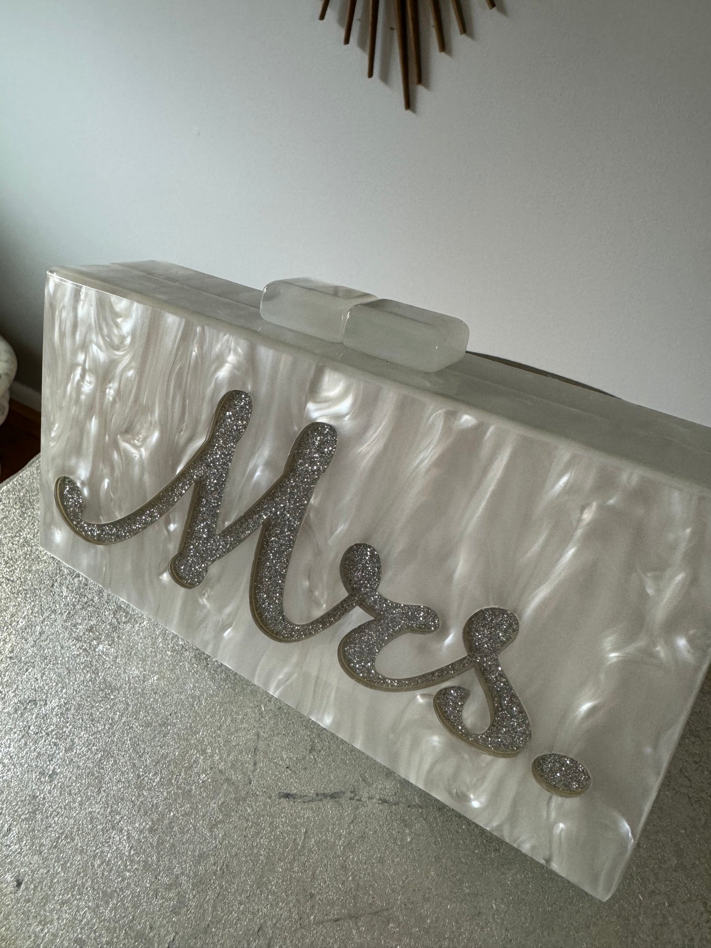 Lulu’s - White & Silver Mrs. Bridal Glitter Acrylic Clutch