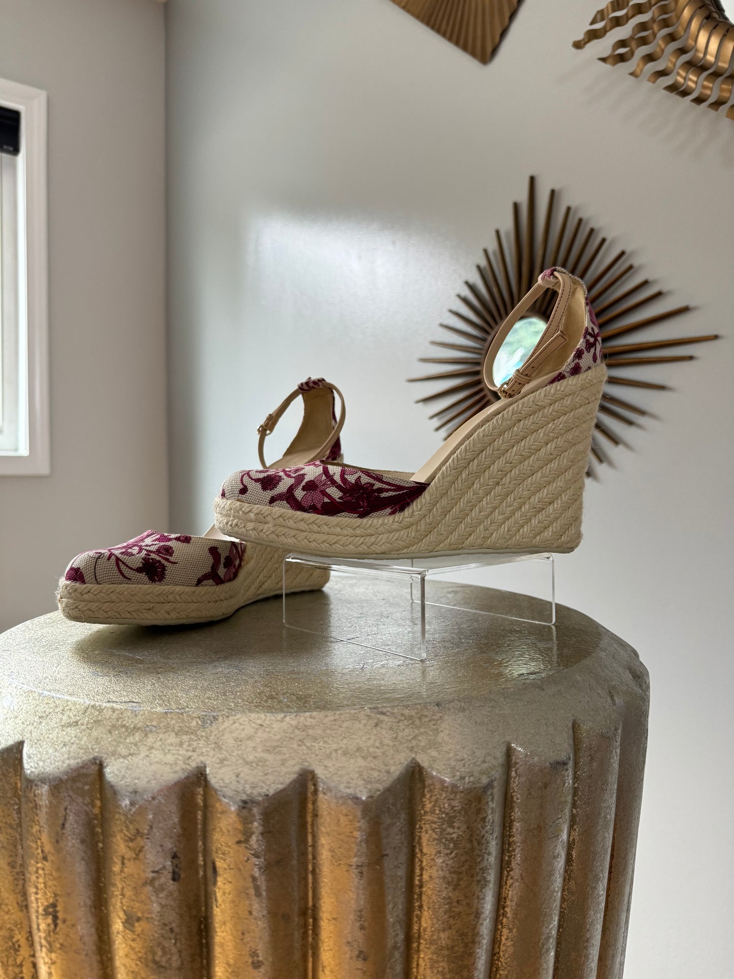 GUCCI - Red Floral Canvas Wedge Espadrilles