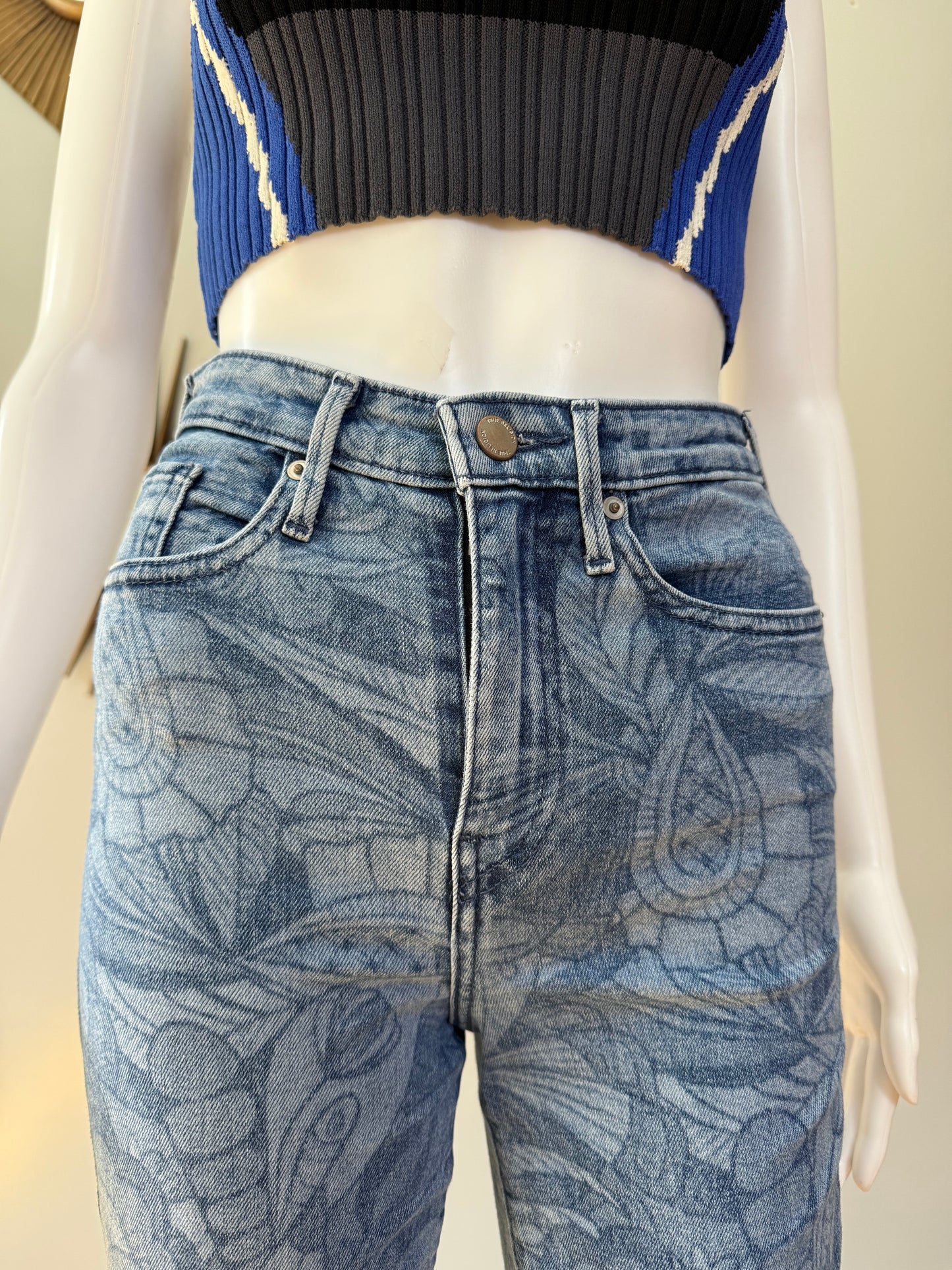 True Religion - Blue Floral Flare Jeans