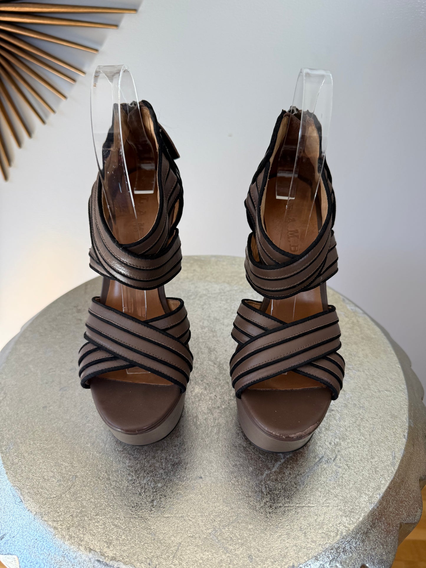 L.A.M.B - Brown & Black Bernadette Wedge Sandals