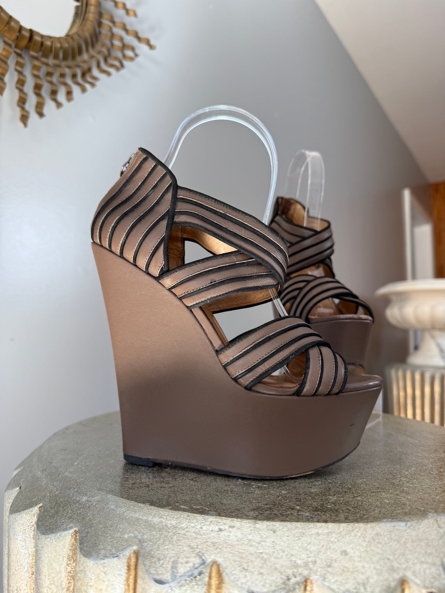 L.A.M.B - Brown & Black Bernadette Wedge Sandals