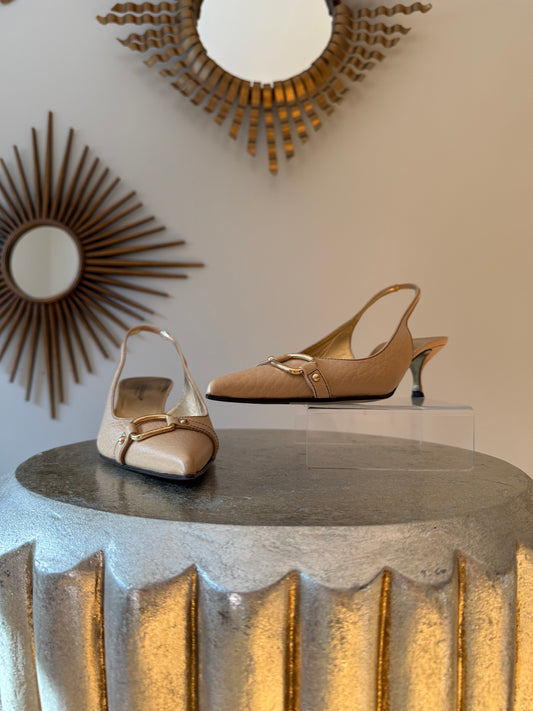Dolce & Gabbana - Beige Leather Slingback Pumps