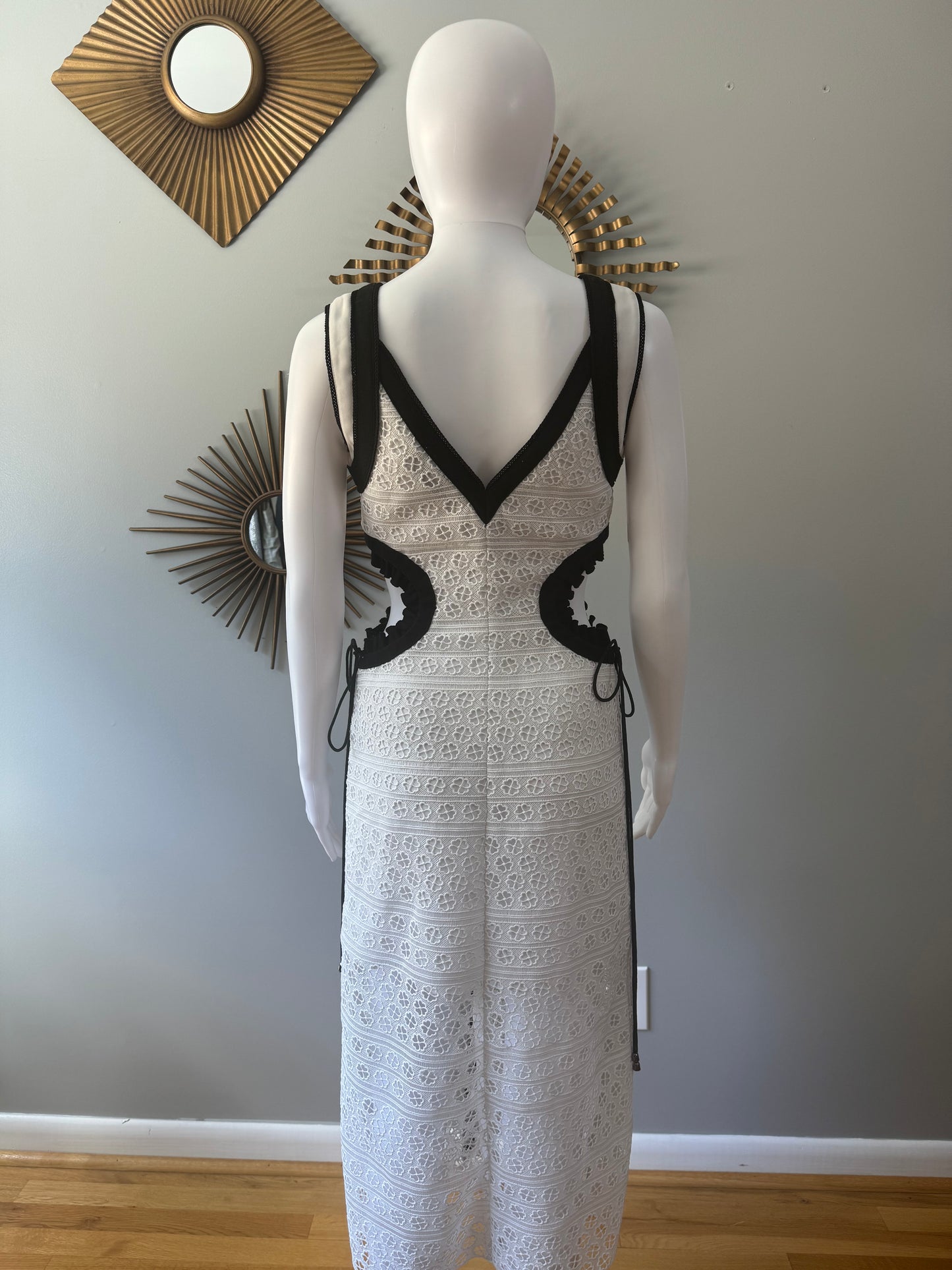 Self Portrait - Black & White Midi Dress w/ Side Cutouts