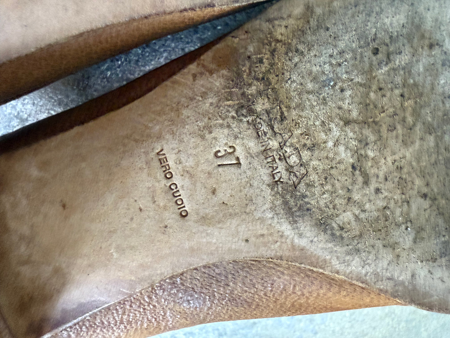 Prada - Tan Leather Loafers w/ Wood Accent