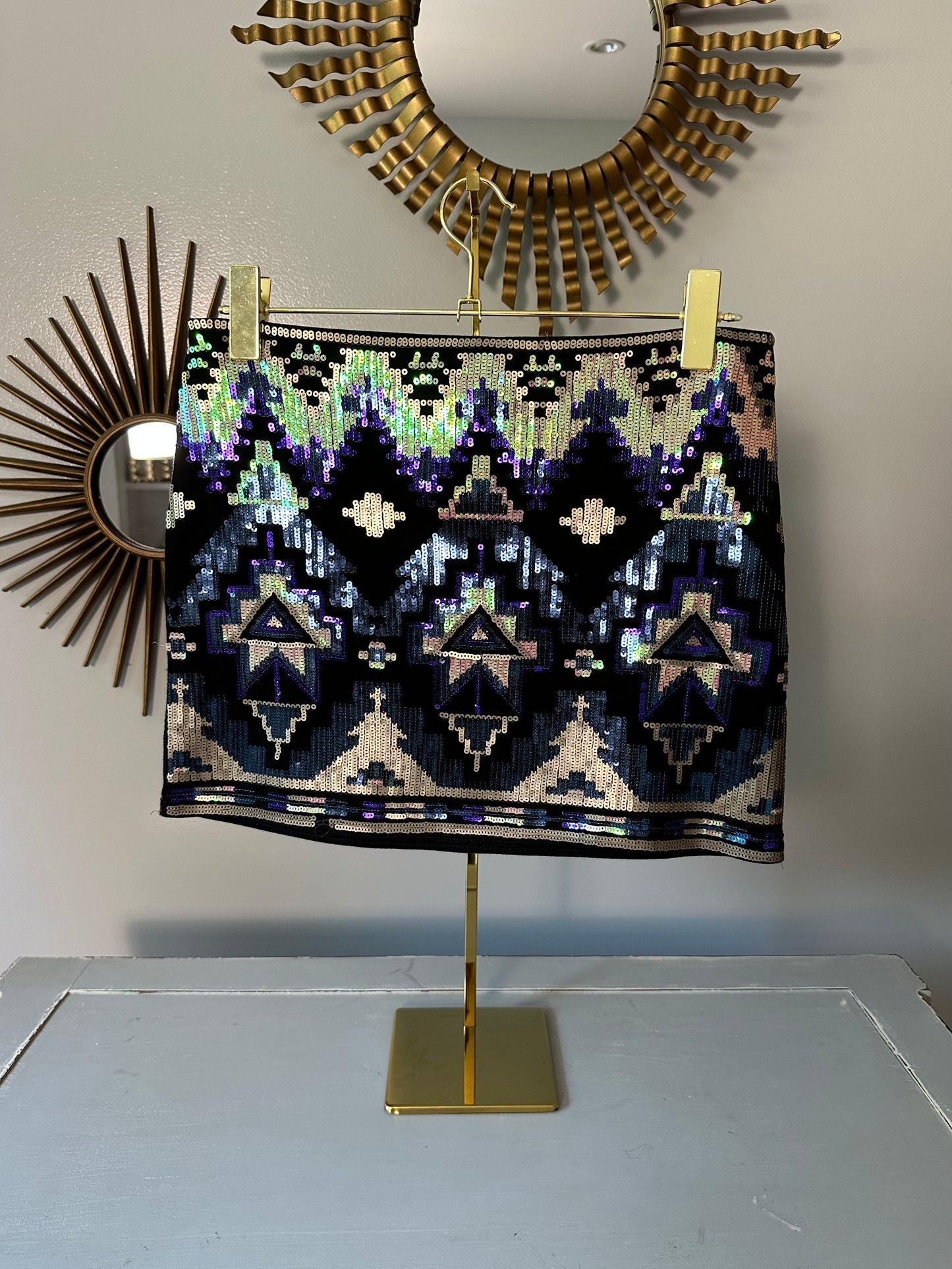 Express - Iridescent Sequined Design Mini Skirt