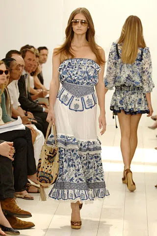 GUCCI- Blue Floral Canvas Wedge Sandal