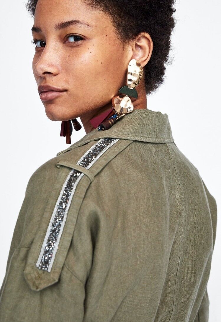 ZARA - Khaki Green Linen Trench Jacket