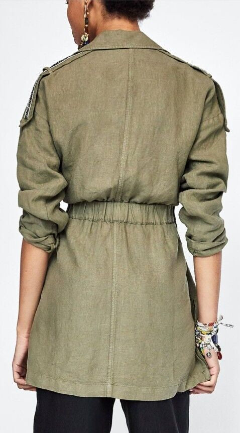 ZARA - Khaki Green Linen Trench Jacket