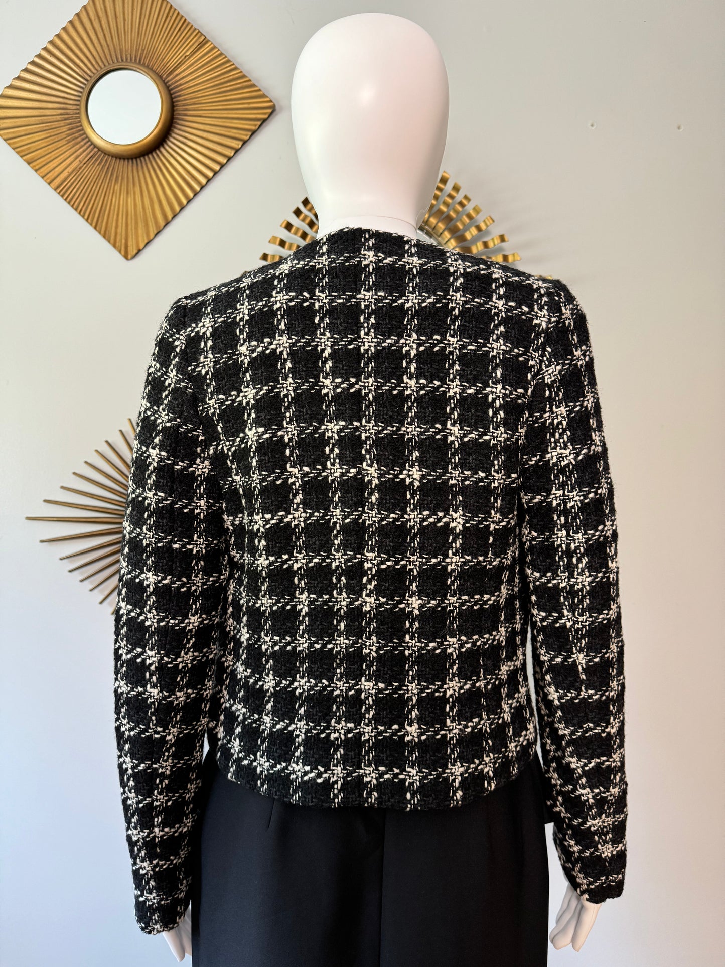 MANGO - Black & White Maxi Floral Tweed Blazer