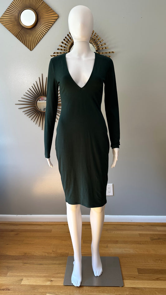 Express - Green Deep V Neck Midi Dress