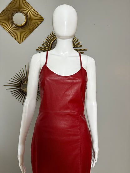 ZARA - Burgundy Faux Leather Slip Midi Dress