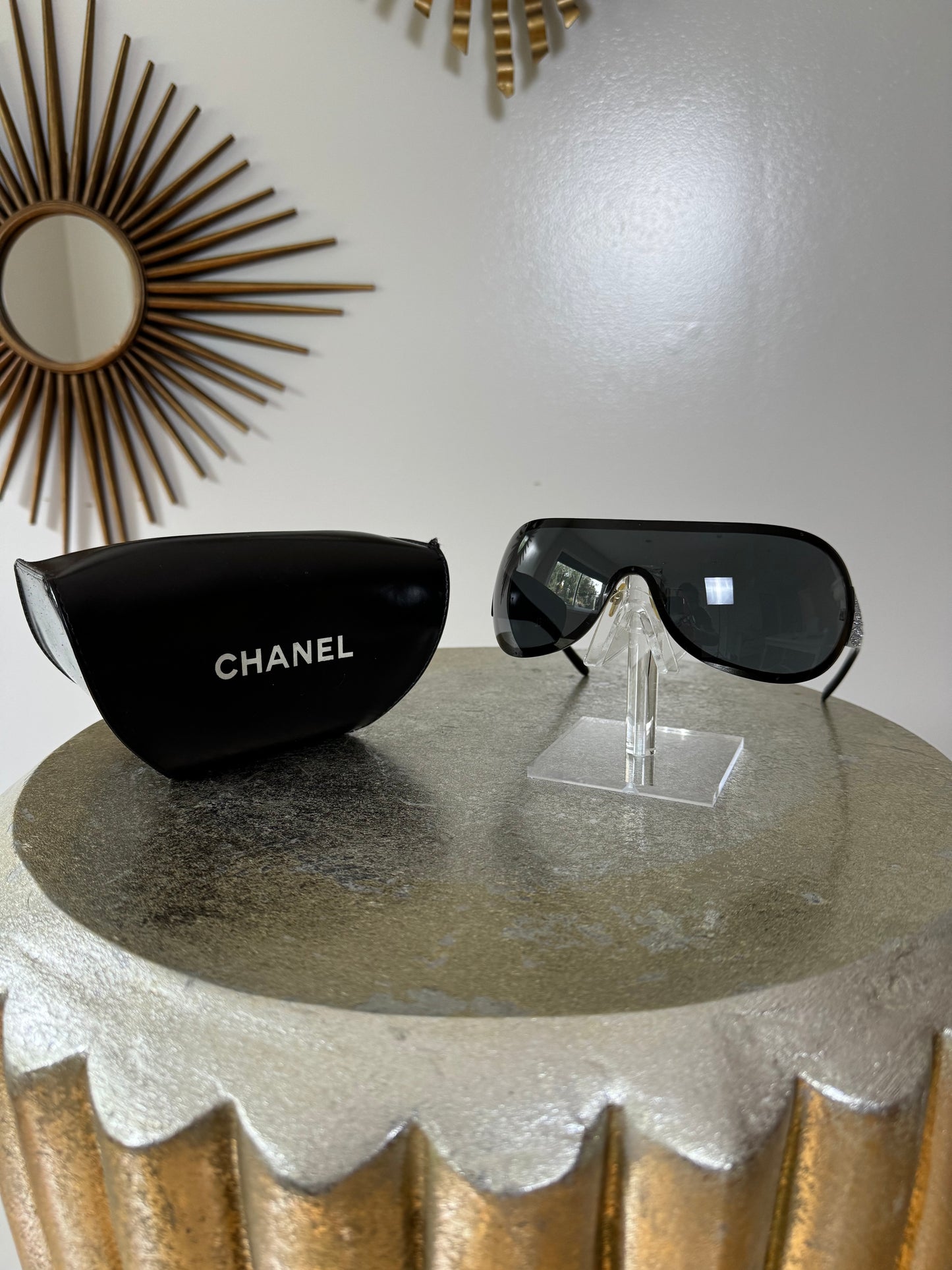 CHANEL - Black Shield Mod 4148B Sunglasses W/ Crystals