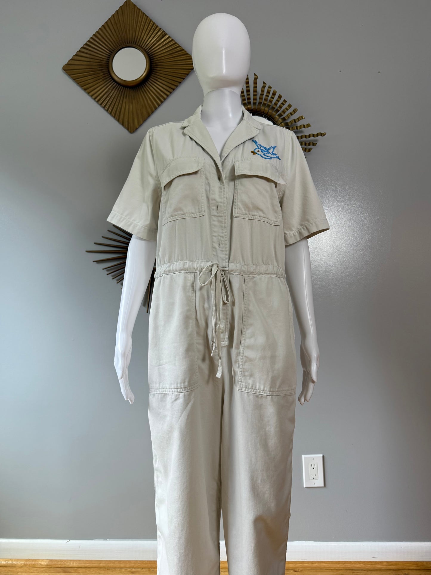 GAP - Off White Bird Embroidered Utility Jumpsuit