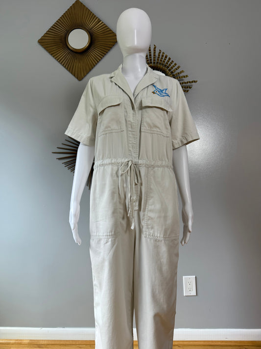 GAP - Off White Bird Embroidered Utility Jumpsuit