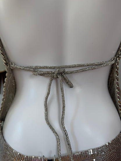 The Dolls House Silver Chainmail Set – Metallic Hooded Top & Mini Skirt Statement Outfit