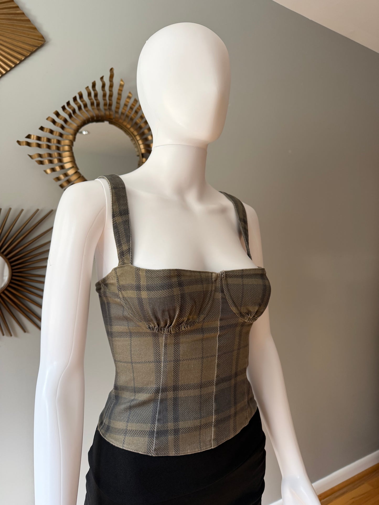 WeWoreWhat - Green Plaid Bustier Top