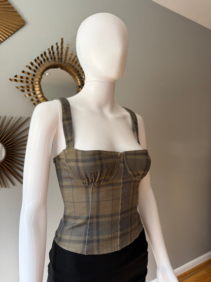WeWoreWhat - Green Plaid Bustier Top