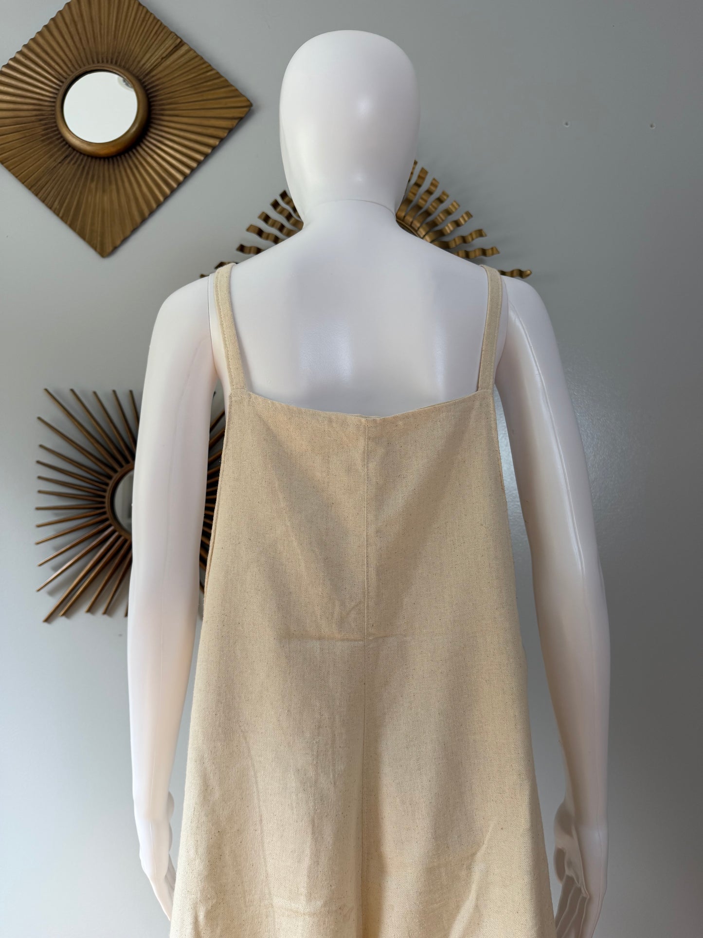 Beige Madame Red Hand Embroidered Overalls