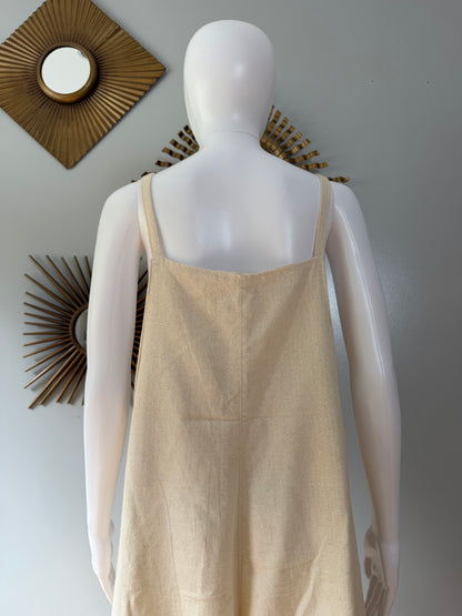 Beige Madame Red Hand Embroidered Overalls