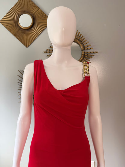 Calvin Klein - Red Fitted Dress w/ Gold Chain