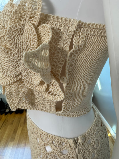 ZARA - Beige Flower Crochet Top & Skirt Set