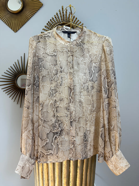 White House Black Market- Tan Python Skin Print Blouse