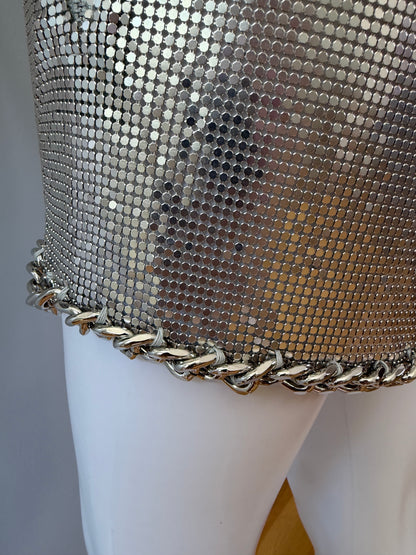 The Dolls House Silver Chainmail Set – Metallic Hooded Top & Mini Skirt Statement Outfit