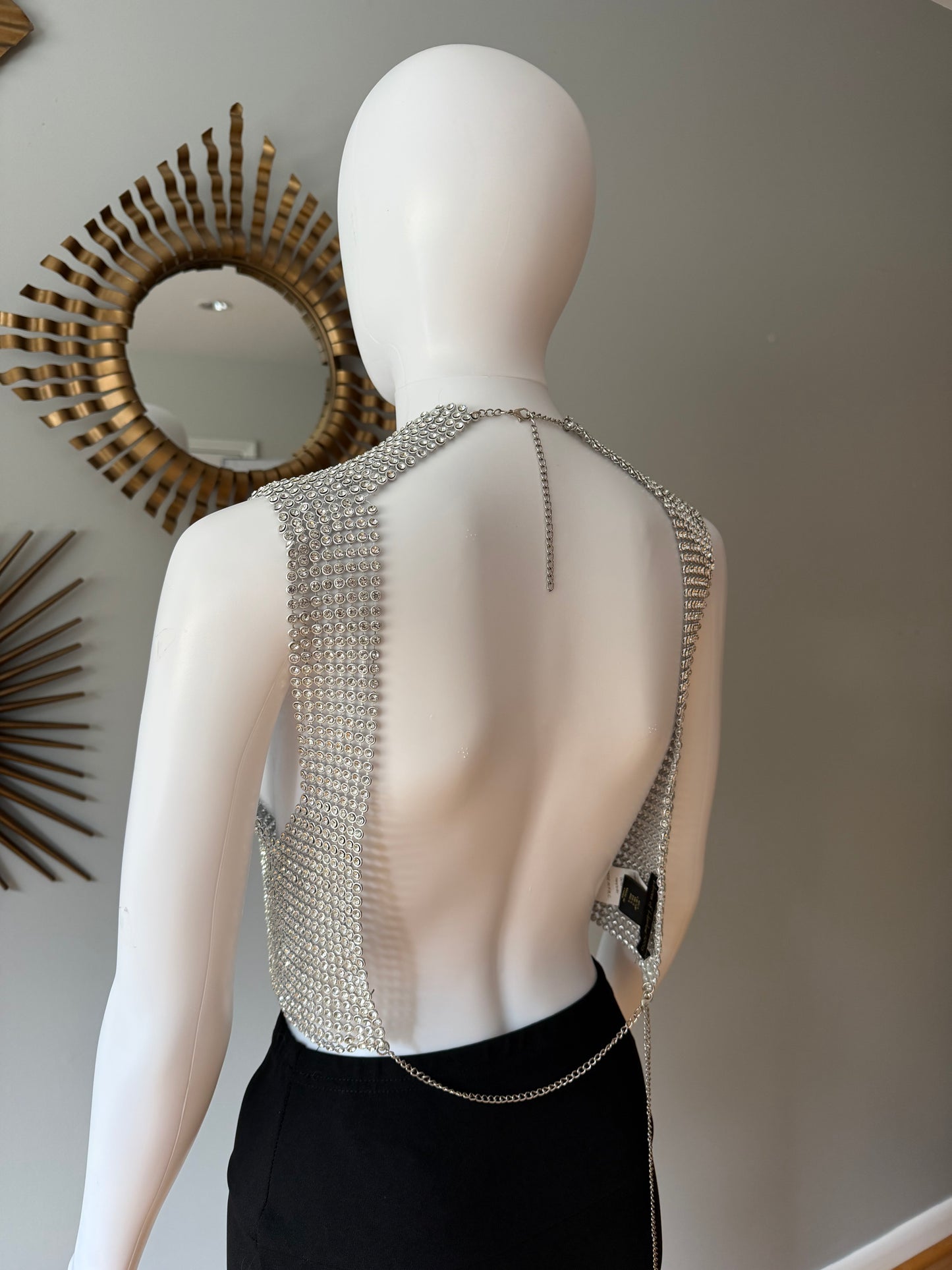 House of Harlow 1960 - Silver Rhinestone Embellished Crop Top