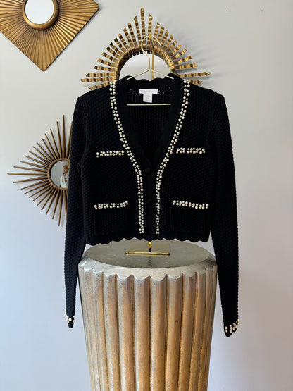 House of Harlow - Black Cardigan W/ Pearl Embellishment