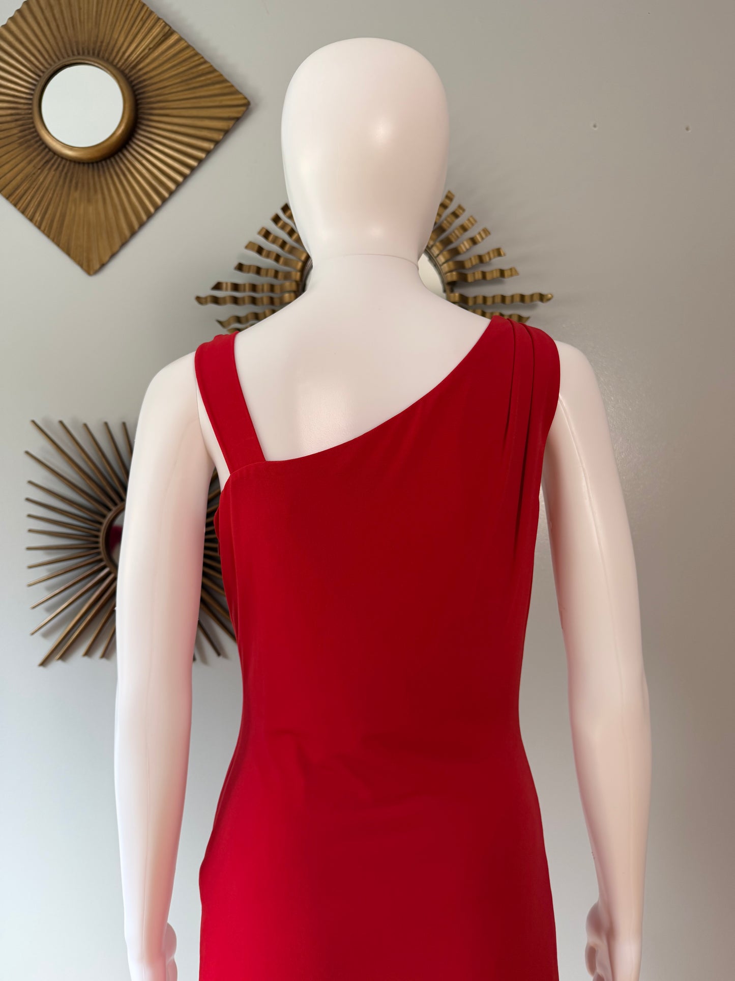 Calvin Klein - Red Fitted Dress w/ Gold Chain