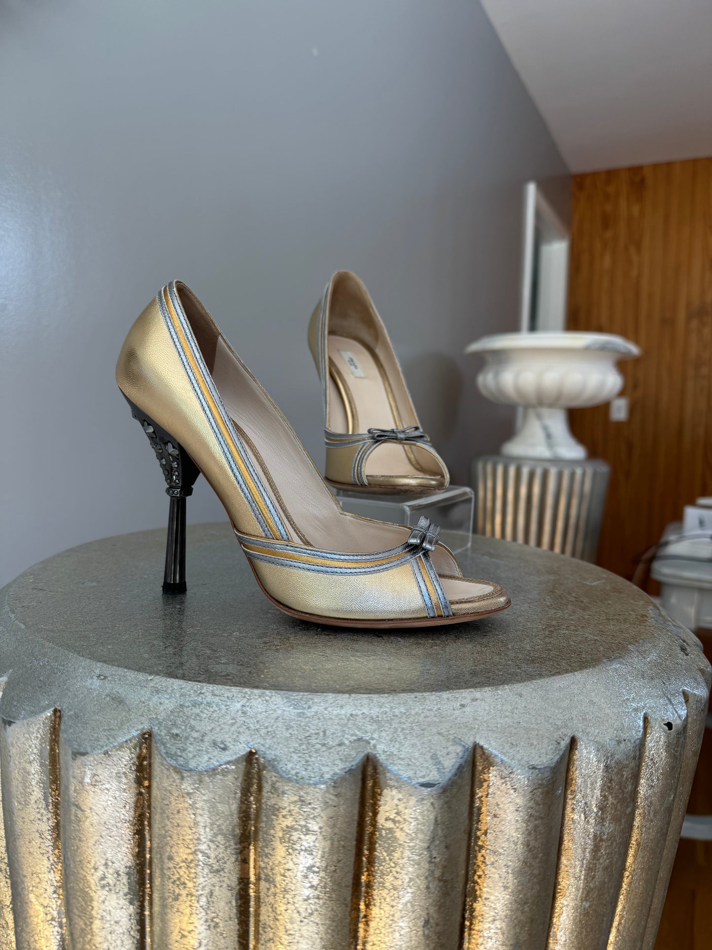 PRADA - Gold/Silver Calzature Donna Platino Heels