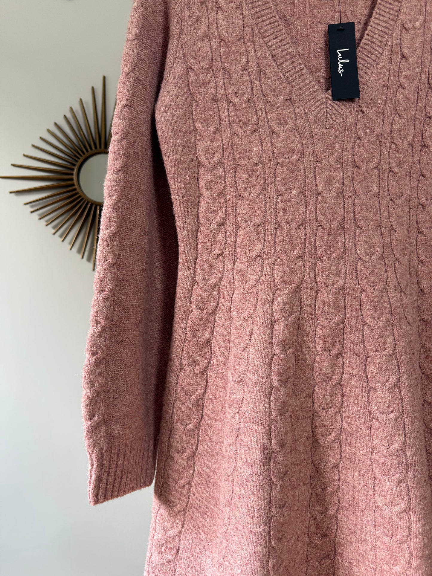 Lulu’s - Mauve Cable Knit Mini Sweater Dress