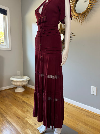 Lulu’s - Burgundy Santa Fe Sway Crochet Maxi Dress