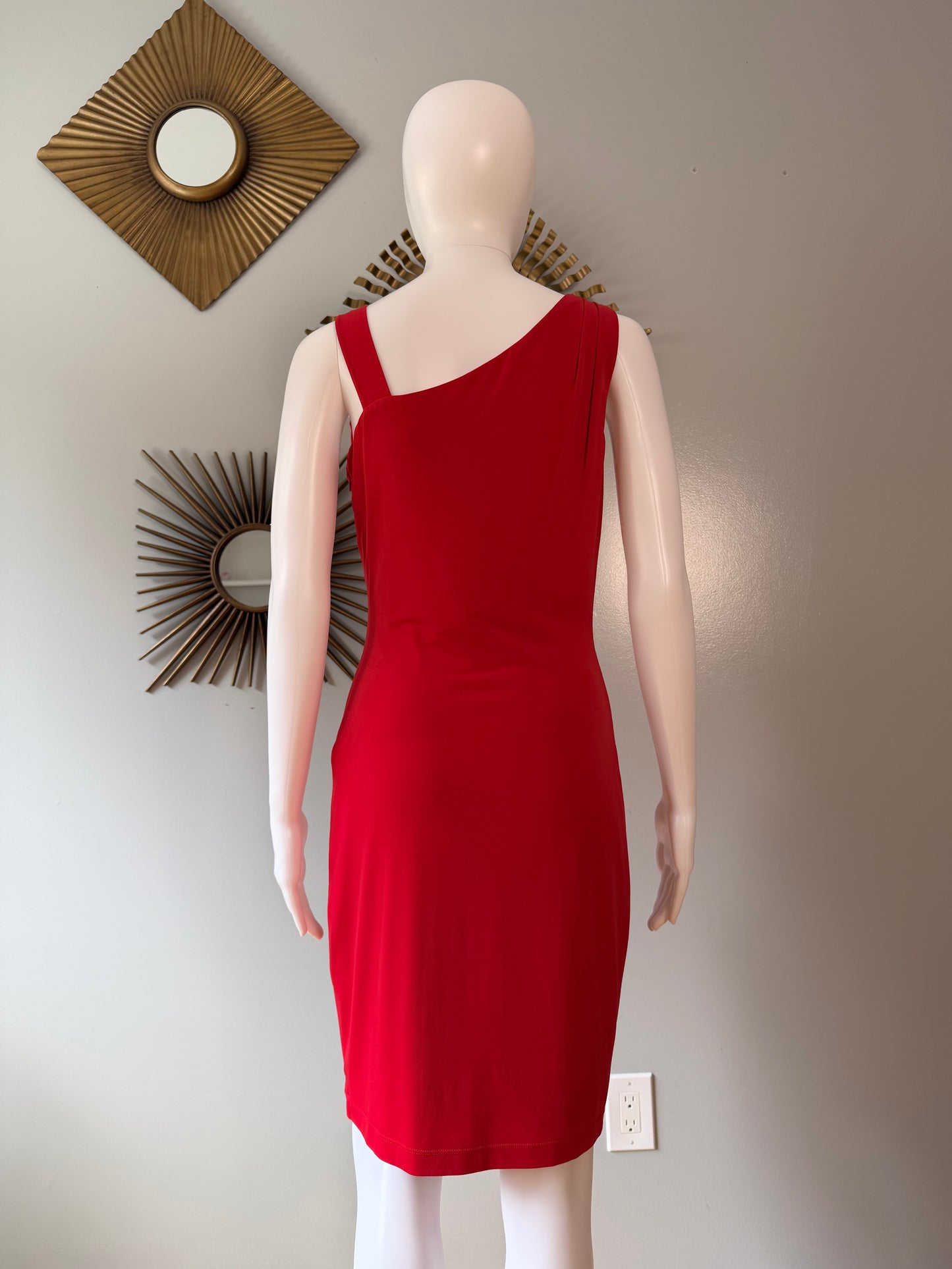 Calvin Klein - Red Fitted Dress w/ Gold Chain