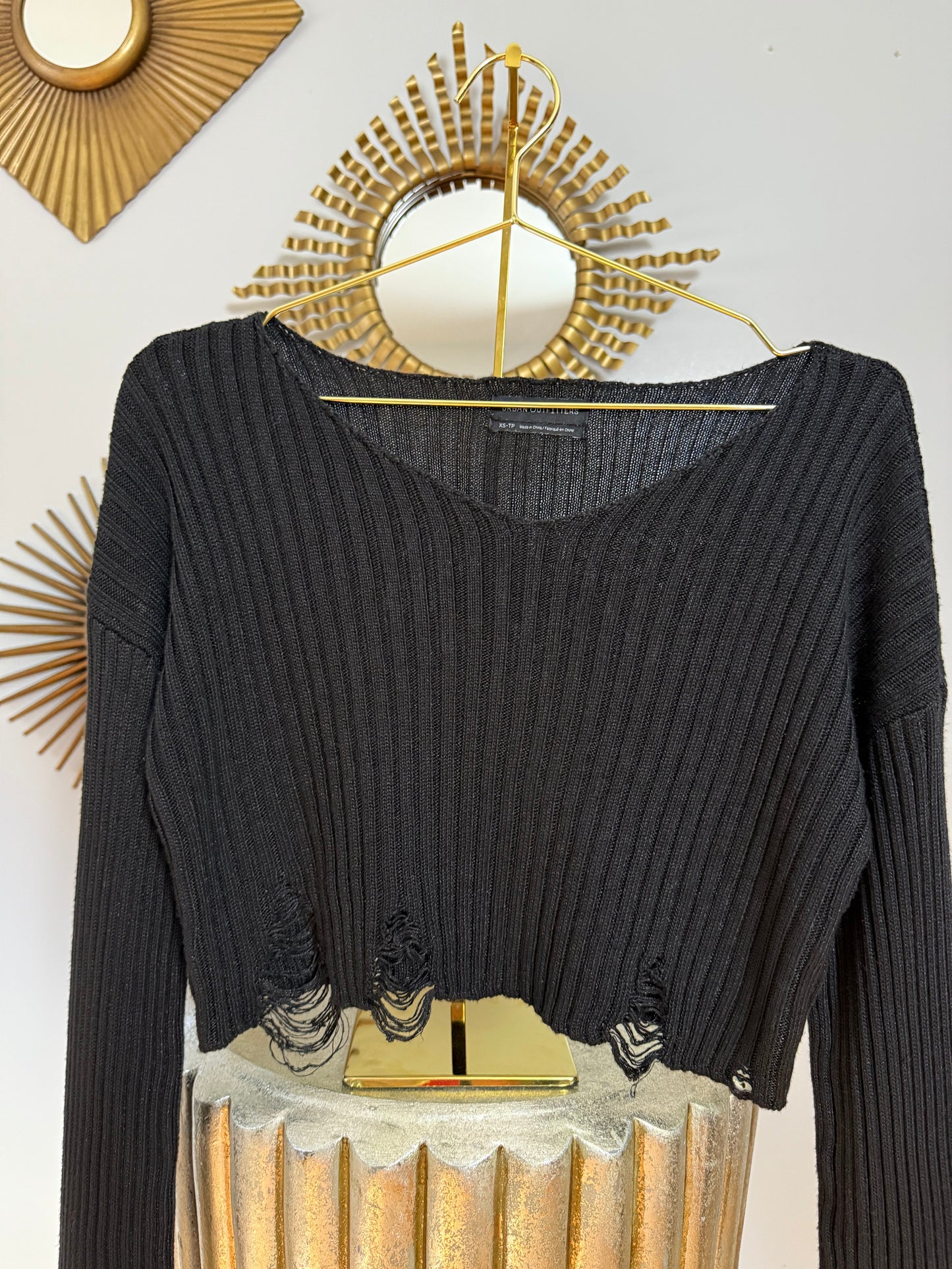 Urban Outfitters- Black Distressed Cropped Sweater