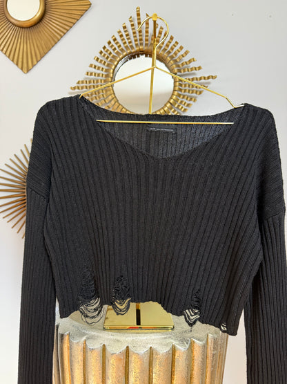 Urban Outfitters- Black Distressed Cropped Sweater