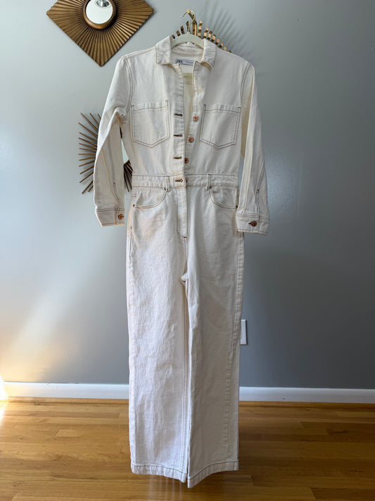 Zara - Beige Denim Jumpsuit