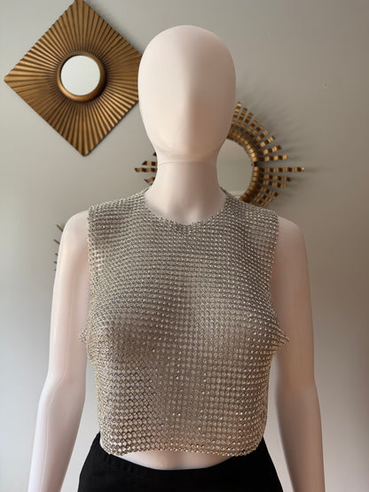House of Harlow 1960 - Silver Rhinestone Embellished Crop Top